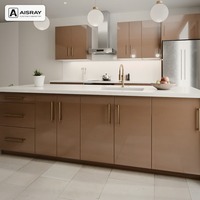 Armoires de cuisine personnalisées en acrylique au design luxueux, aménagement en îlot, rangement par tiroirs, dimensions sur mesure et livraison en kit
