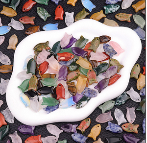 Colgante de Pez de 22mm de Amatista Natural, <span class=keywords><strong>Cuarzo</strong></span> Rosa y Ojo de Tigre, Material DIY para Fabricación de Joyería de Gemas de Cristal al por Mayor - Product Image 6
