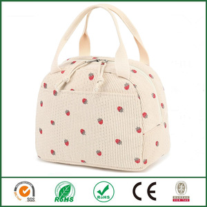 En stock, sac isotherme en velours côtelé pour le déjeuner, isolation thermique, tissu Oxford et polyester pour femmes - Product Image 2