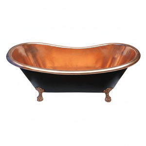 Baignoire autoportante à double paroi en cuivre avec revêtement intérieur en nickel et extérieur martelé en cuivre - Product Image 1