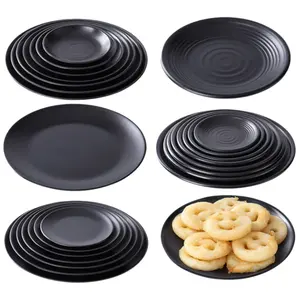 High Quality New Design Custom Logo Commercial Tableware Black Melamine Dinner Plate Dinner Set