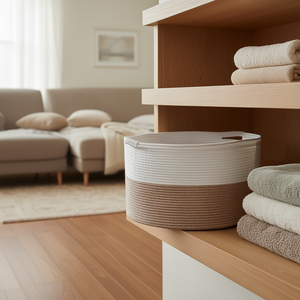 Db Wholesale Woven Pe Cotton Rope <b>Storage</b> <b>Basket</b> 22 X 22 X 14 In Rectangle With Handles For Blanket <b>Storage</b> Household - Product Image 2