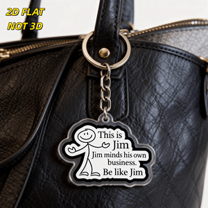 Porte-clés en acrylique Be Like Jim Stick Figure, personnage souriant avec la citation « Mind His Own Business », pendentif découpé transparent - Product Image 5