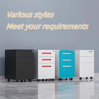 Armoire de classement mobile industrielle en métal blanc à 3 tiroirs avec serrure à clé et roulettes de rangement sous le bureau pour le bureau