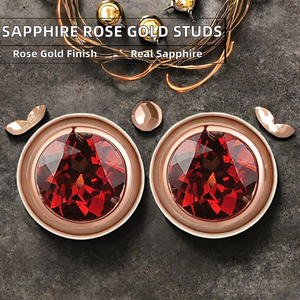 Pendientes Redondos de Rubí con Baño de Oro de 18K y Acero Inoxidable, Diseño Minimalista con Bisel, para Mujer - Product Image 2