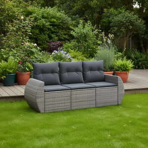 โซฟาหวายสีเทาสำหรับสวน 3 ที่นั่ง เฟอร์นิเจอร์กลางแจ้งพร้อมเบาะโพลีเอสเตอร์และโฟมความหนาแน่นสูง - Product Image 2