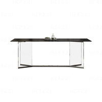 Table de travail moderne en acier inoxydable, bureau pour ordinateur portable, table à manger rectangulaire en verre