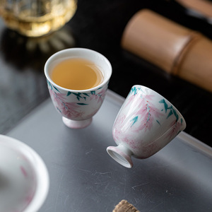 Hand Painted Wisteria Flower Mini <b>Teacup</b> Porcelain High Footed Single Cup Kung Fu Tea Tasting Cup - Product Image 4