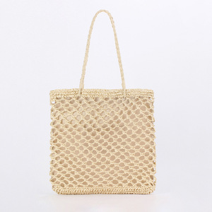 A Generation of Ins Style Hollow Hand-woven Two Zipper <b>Square</b> Rope Handle Daily Leisure Seaside Holiday Lady Bag Tanjing - Product Image 6