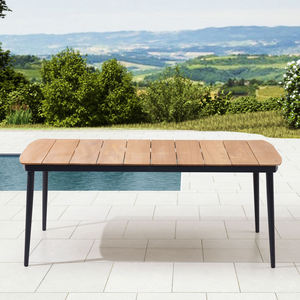 Meubles de jardin en aluminium de luxe moderne AJUNION, table en teck, meubles de restaurant, table à manger d'extérieur, suffisamment d'espace <span class=keywords><strong>pour</strong></span> 6 personnes - Product Image 1