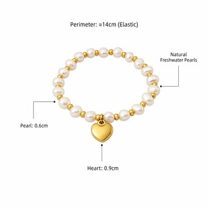 Pulsera JinSpark 'Ethereal Heart' con Perlas Naturales y Cuentas de Acero, Chapada en Oro de 18K, con Dije de Corazón, Regalo de Joyería para Ella - Product Image 2