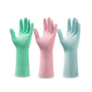 ANBOSON 12inch Long Sleeve Non-Slip Grip Waterproof Cleaning Washing Bath Household Rubber Latex Kitchen Gloves For Women