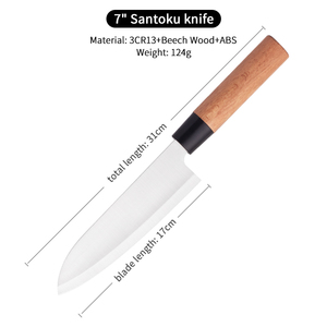 Buon prezzo nuovo arrivo 3 pezzi coltelli da cucina con manico in legno di faggio professionale 7 pollici Santoku 10 pollici lungo intaglio coltello da Chef - Product Image 6