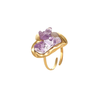 Nouvelle Bague Exquise en Acier Inoxydable Plaqué Or 18K PVD, Incrustée de Pierre Naturelle, Design Simple et Sophistiqué