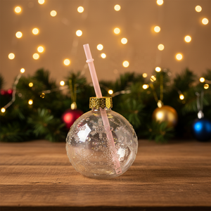 كؤوس زجاجية شفافة على شكل كرة عيد الميلاد، زجاجة نبيذ مع قش، أكواب مشروبات على شكل رجل الثلج - Product Image 4