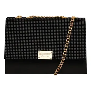 Sac bandoulière élégant Fana Remy Cuadri noir 21x14x7 cm avec chaînes dorées en microfibre et cuir synthétique pour usage quotidien - Product Image 3