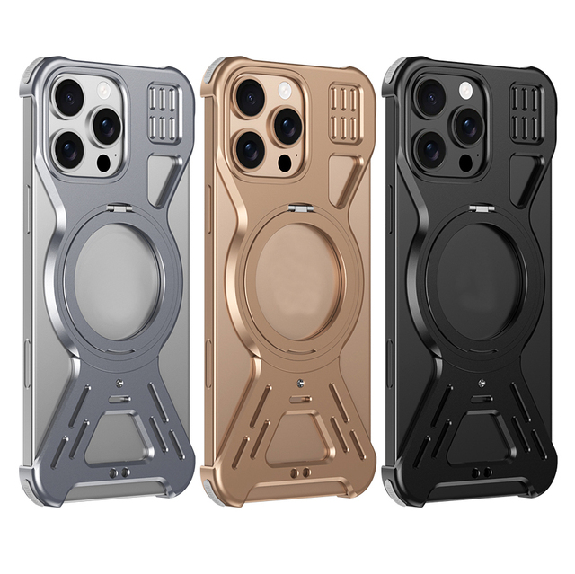 New 360 Rotation Kickstand Magnetic Wireless Charging Aluminum Alloy Metal Phone case for iphone 16 15 17 Pro Max for S2526ultra
