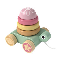 Tortuga de madera Mano Push Pull Cart Cuerda Juguete Rompecabezas para niños Torre de apilamiento Push Pull Toy