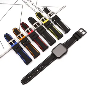 Tali jam tangan karet tali silikon, warna ganda 20mm 22mm 24mm untuk Samsung Gear Huawei GT2