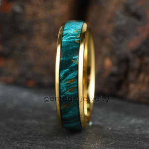 Gentdes Đồ Trang Sức 4/6/8Mm Cao Đánh Bóng Vàng Dome <span class=keywords><strong>Tungsten</strong></span> Carbide Nhẫn Màu Xanh Lá Cây Hộp Elder Gỗ Inlay Cho Nam Giới Nhẫn Cưới - Product Image 2