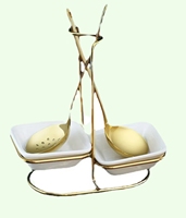 Ensemble bol carré double et porte-cuillère-or