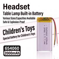 Batterie Li-ion LiPo rechargeable OEM en gros 7.4V 654060 2000mAh 3.7V, pack de batteries Li-ion polymère 3.7V 4030130 454078