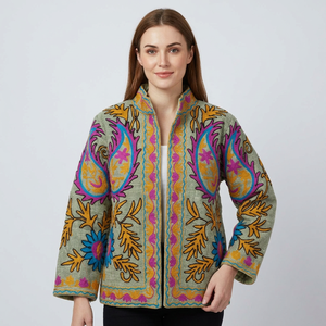 A2ZCraftBazar Handmade Eco-Friendly Stunning Indian Cotton Embroidered Floral Suzani Jacket Soft Hand Embroidery <b>Women's</b> <b>Coat</b> - Product Image 1