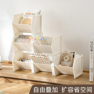 Stackable Slanted Pen Holder Storage Box Square Plastic White Blue <b>Pink</b> Student <b>Desk</b> Stationery Organizer - Product Image 3