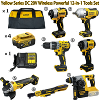 Kit d'outils électriques Dewalts 20V, 7 pièces, clé à chocs, meuleuse, marteau, outils électriques avec 4 batteries lithium-ion 5Ah, chargeur, kit d'outils