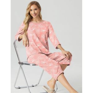 CustomWomen's <b>Pajama</b> <b>Set</b> 2 Piece Capri Sleepwear With Pockets Soft Knitted Lounge Wear For Women - Product Image 2