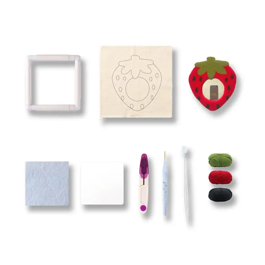 Adorable Strawberry Shape Handmade Tufted Unique Home Pastel Decoration DIY Embroidery Mirror Kits For Mom