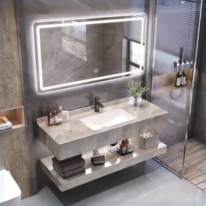 White minimalist bathroom cabinet smart mirror cabinet white countertop washbasin suspended cabinet body - Product Image 6