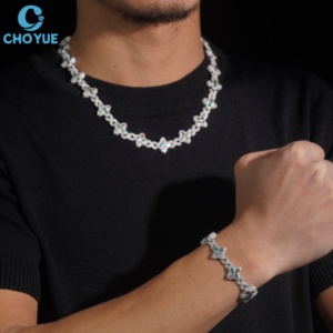 Cadena al por mayor de moissanita de colores, cadena cubana de plata de ley 925, joyería de lujo estilo hip hop, collar cubano personalizado con pavé completo - Product Image 5