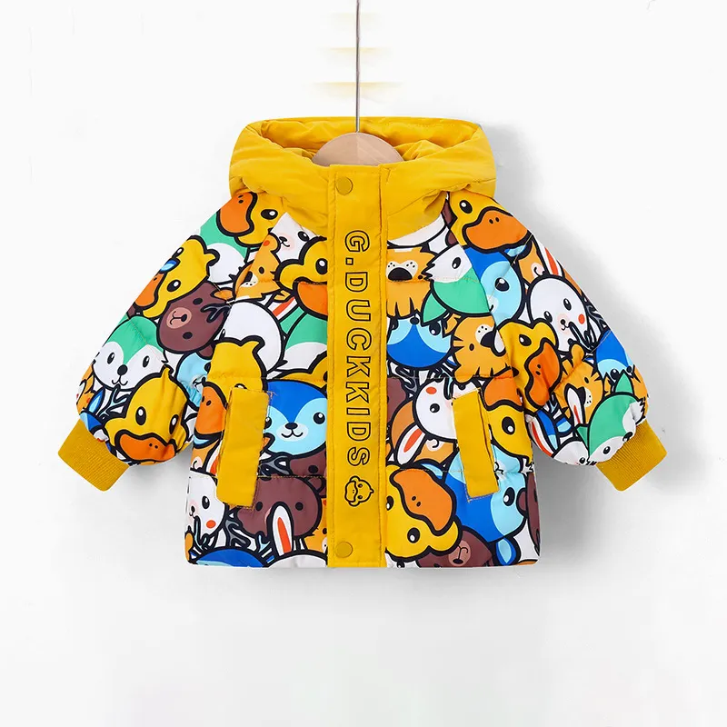 新しいデザイン子供男の子屋外フード付きコートカスタムファブリック幼児冬コート女の赤ちゃんジャケット