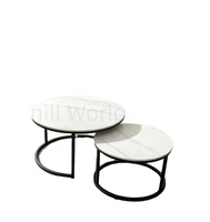 Ensemble de tables basses gigognes modernes et minimalistes, table basse ronde en pierre frittée, structure métallique, mobilier de salon