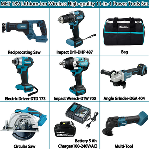 Outils sans fil <span class=keywords><strong>Makita</strong></span>, clé à chocs, perceuse, outil de polissage, outil de coupe, kit d'outils DC18V, kit d'outils industriels de haute qualité 11 en 1 - Product Image 2