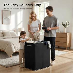 Cesto de Ropa Sucia Doble de 145L con Tapa y Bolsas Extraíbles, Cesto Grande para Ropa Sucia, Cesto de Ropa Plegable de 2 Secciones - Product Image 6