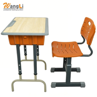 Ensemble bureau et chaise en bois pour étudiant universitaire avec tiroir à crayons et crochet pour sac, cadre chromé renforcé pour salle de classe universitaire
