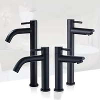 Robinet de lavabo en acier inoxydable 304 de couleur noire, corps haut, montage sur plan, eau froide, poignée unique, robinet d'eau pour salle de bain