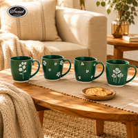 Set Cangkir Kopi Keramik Bunga Klasik SWT dengan Piring Kelopak Bunga, Mug Teh, Aman untuk Mesin Cuci Piring, Hadiah Cantik untuk Rumah, Kantor, Kafe