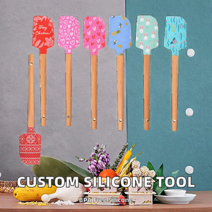 Creative Printed <b>Silicone</b> Spatula with Beechwood Handle, Cream Cake Spatula, <b>Baking</b> and Cooking Mixing Knife - Product Image 2