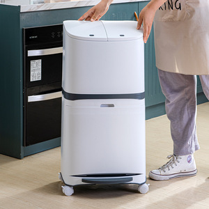 Nhà Hàng Nhà Bếp Phân Loại Hai Lớp Lưu Trữ Tách Ướt Khô 360 Bánh Xe Thùng Rác Nhựa 40L Thùng Rác Tái Chế - Product Image 5