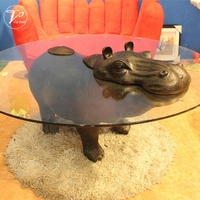 Table basse créative moderne en fibre de verre en forme d'hippopotame avec plateau en verre, marque YUWEI, modèle YUWEI-T227, mobilier de maison.