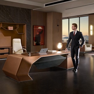 Escritorio de oficina ejecutivo de cuero comercial personalizado, muebles de oficina de diseño moderno, escritorio de lujo - Product Image 5