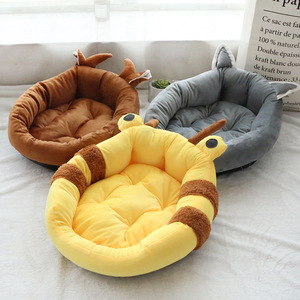Lit pour animaux de compagnie en forme de dessin animé, rond, doux, à dossier haut, pour chien et chat, rembourrage en fibre de polyester, lavable à la main, lit universel pour animaux de compagnie - Product Image 1