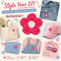 Patch brodé mini fleur rose vif de 1,6 cm, appliqué à coudre pour vêtements, sacs, chapeaux, accessoires pour cheveux et ensemble de décoration artisanale DIY.