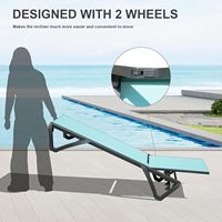Lot de 3 chaises longues d'extérieur réglables en aluminium bleues avec table d'appoint, résistantes aux intempéries, pour terrasse, pelouse, bord de piscine, jardin, lac