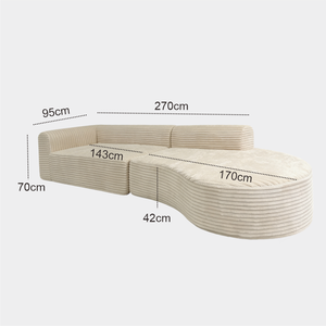 Canapé sectionnel sur mesure <span class=keywords><strong>en</strong></span> forme de vague, revêtement <span class=keywords><strong>en</strong></span> tissu velours côtelé, mousse à mémoire de forme, mobilier moderne pour salon d'appartement et de villa - Product Image 6