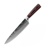 Ensemble de couteaux de cuisine japonais en acier inoxydable 4cr13 à motif laser Damas, manche en bois coloré, écologique, ambidextre