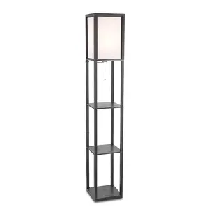 Black Wood grain shelf LED Floor light indoor lamp with zipper switch modern luxury standing floor lamp with shelves